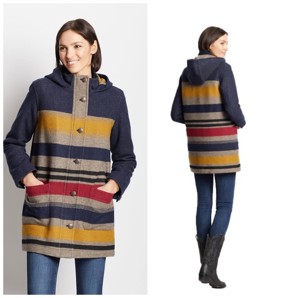 Pendleton Jackets & Blazers - Pendleton‎ Camp Stripe Wool Navy Blue Parka Large